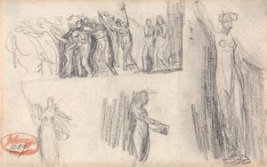 Women and Children Fleeing and Three Sketches of a Standing Female Figure